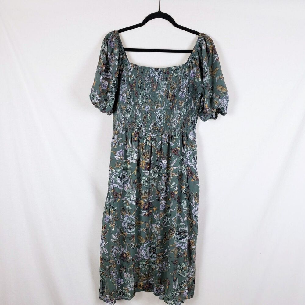Sage Green Milkmaid Midi Dress Womens L? Cottage Romantic Prairie Garden - Picture 7 of 8
